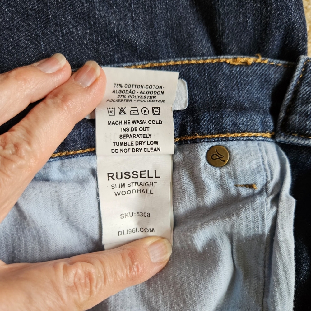 DL1961 Sz 34 Men's Dark Wash Russell Slim Straight Leg Jeans - Picture 12 of 15